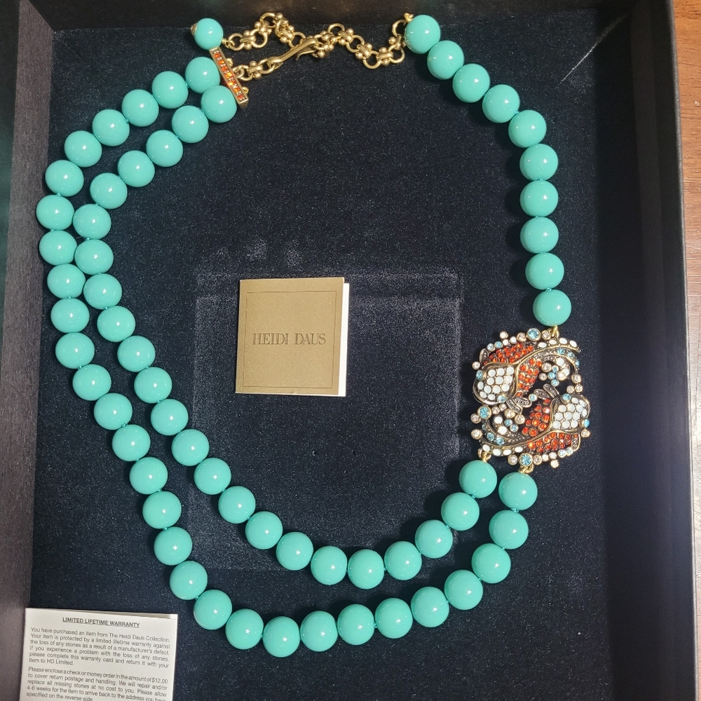 Heidi Daus Swarovski Koi Fish Turquoise Coloured Bead Necklace Signed